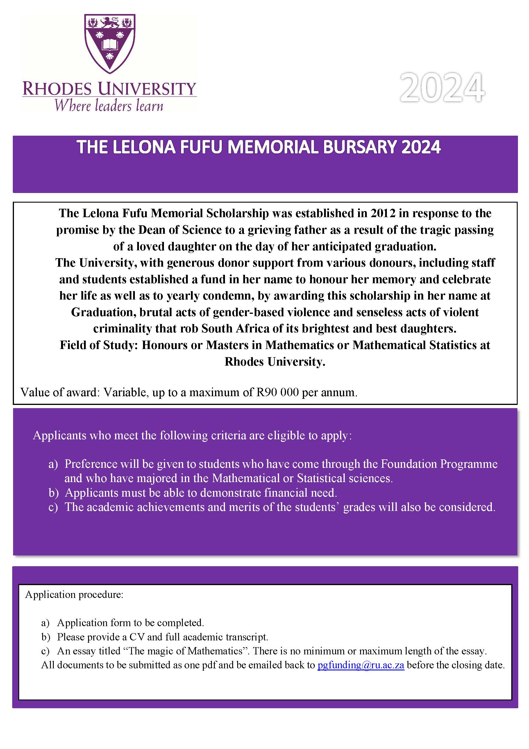 Lelona Fufu Memorial Scholarship