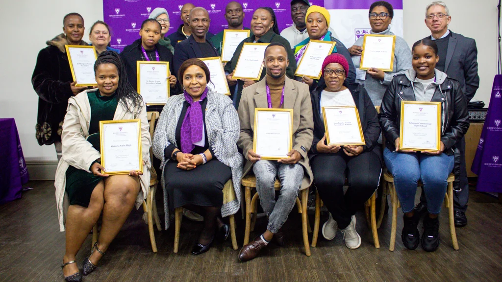 Rhodes University leadership with the schools' representatives. Photo cred: Vusumzi Tshekema.